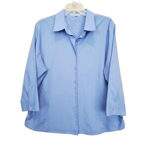 Foxcroft Wrinkle Free Shaped Fit Cotton Blend Blue 3/4 Sleeve Button-Up Top 18